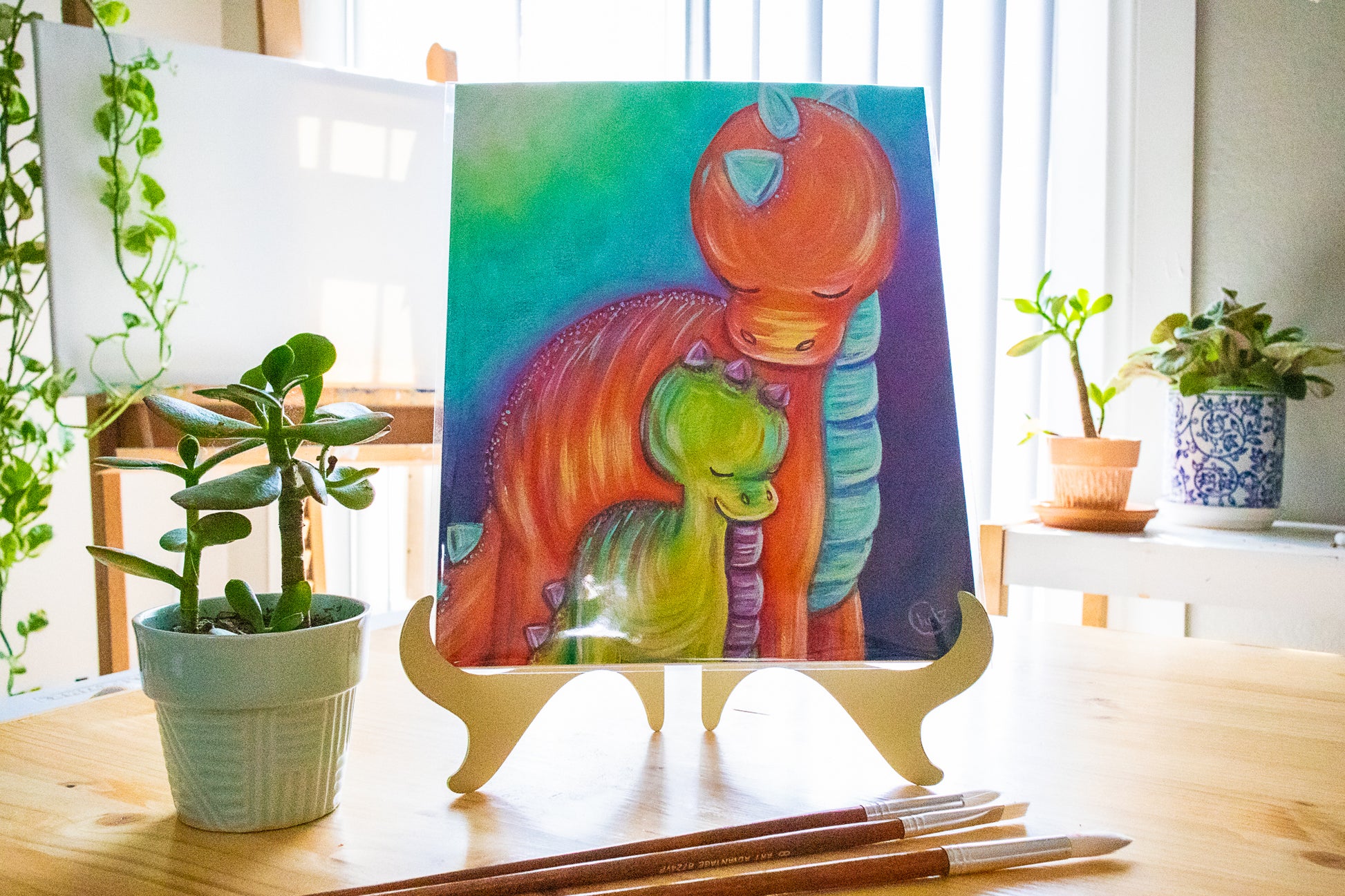 Motherhood: Mom and Son Dinosaur Art Print