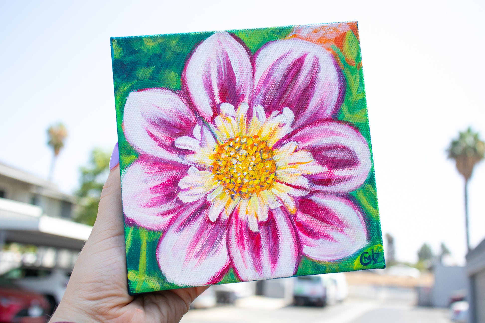 Pink Dahlia Original Painting