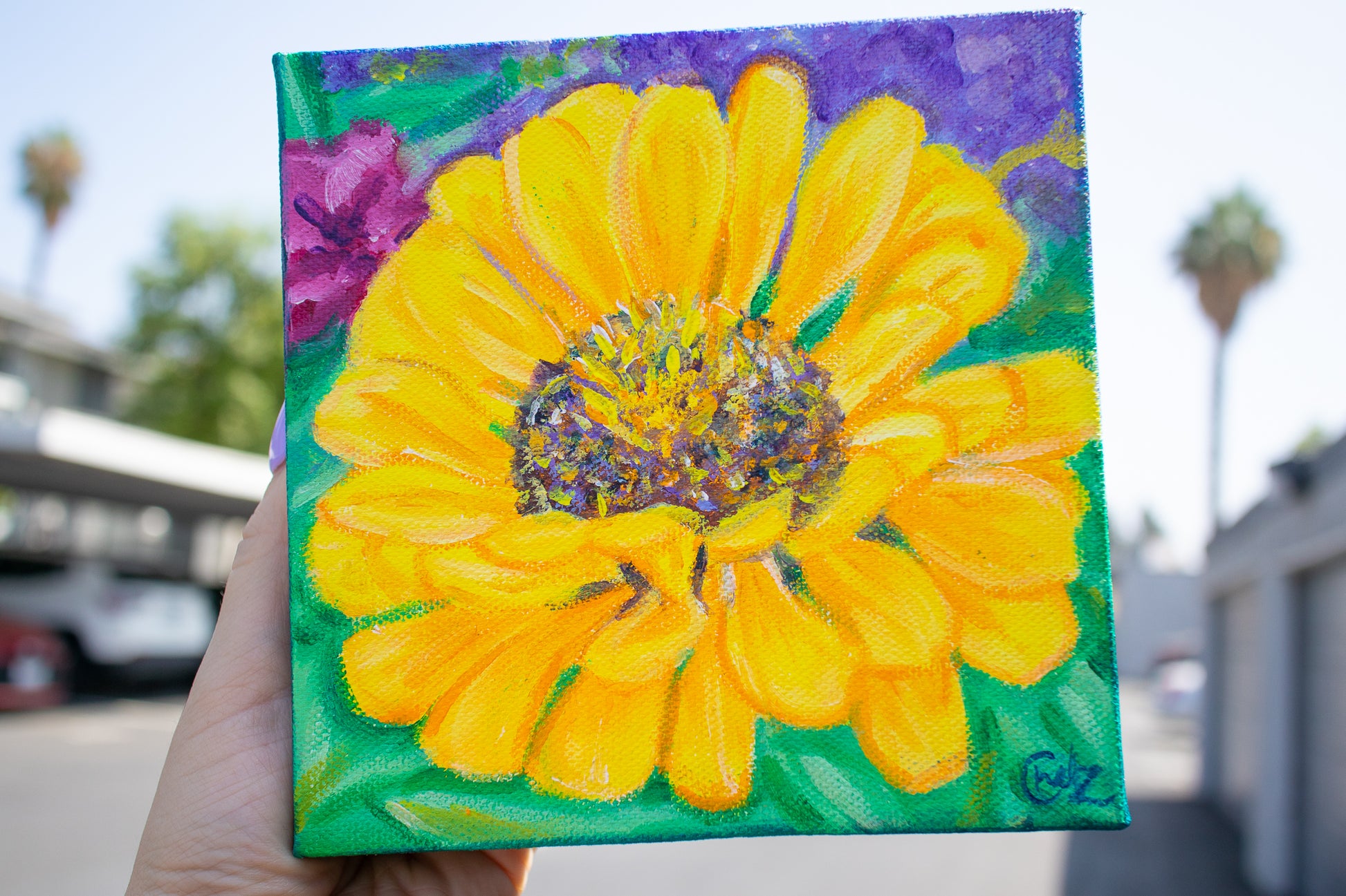 Yellow Zinnia Original Painting
