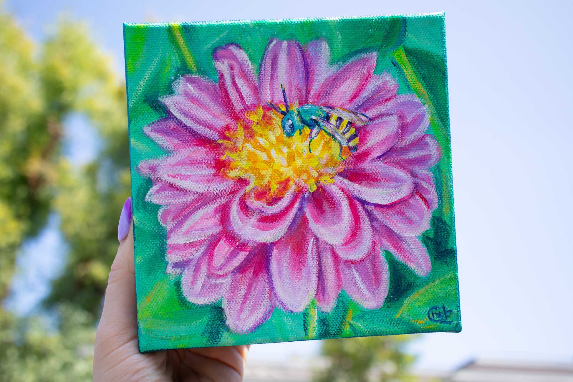 Pink China Aster Original Painting