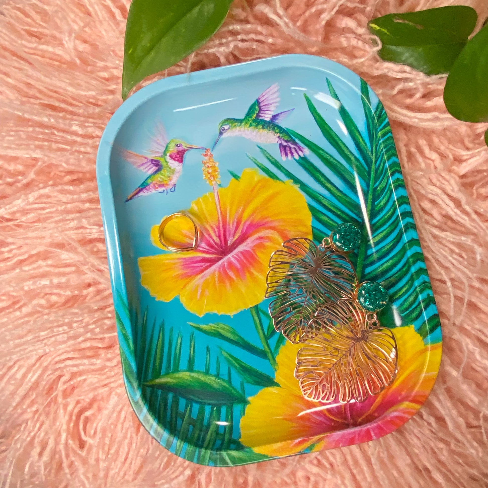 Hibiscus Hummingbirds Trinket Tray