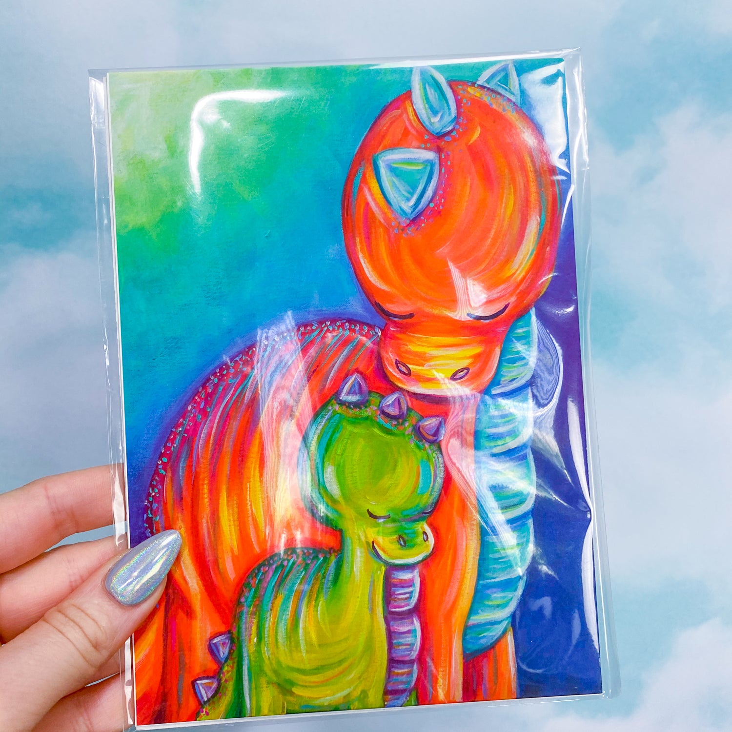 Motherhood: Mom and Son Dinosaur Art Print