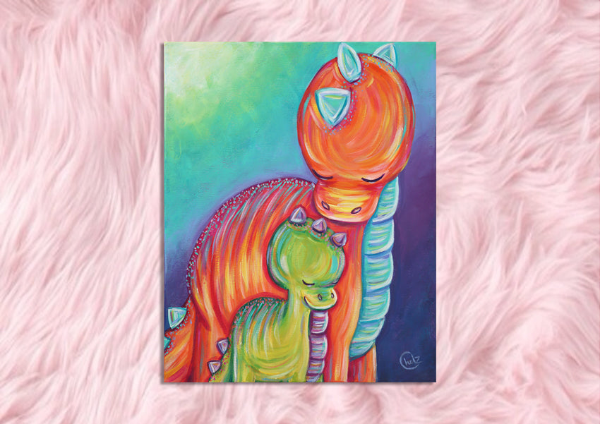 Motherhood: Mom and Son Dinosaur Art Print