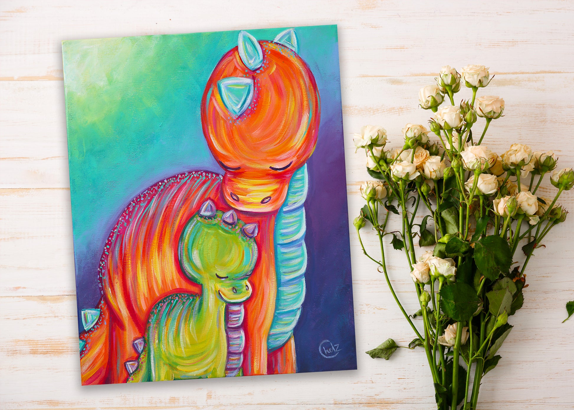 Motherhood: Mom and Son Dinosaur Art Print