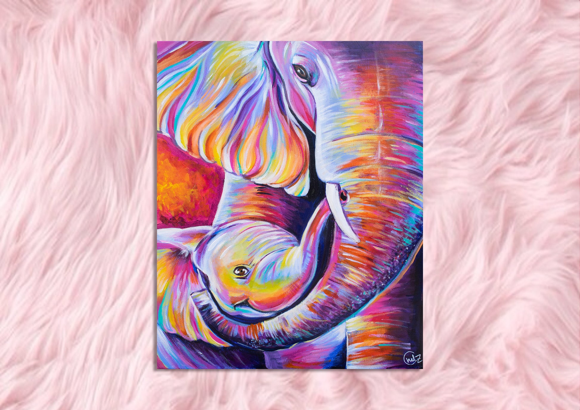 Motherhood: Elephant Mom and Daughter Art Print