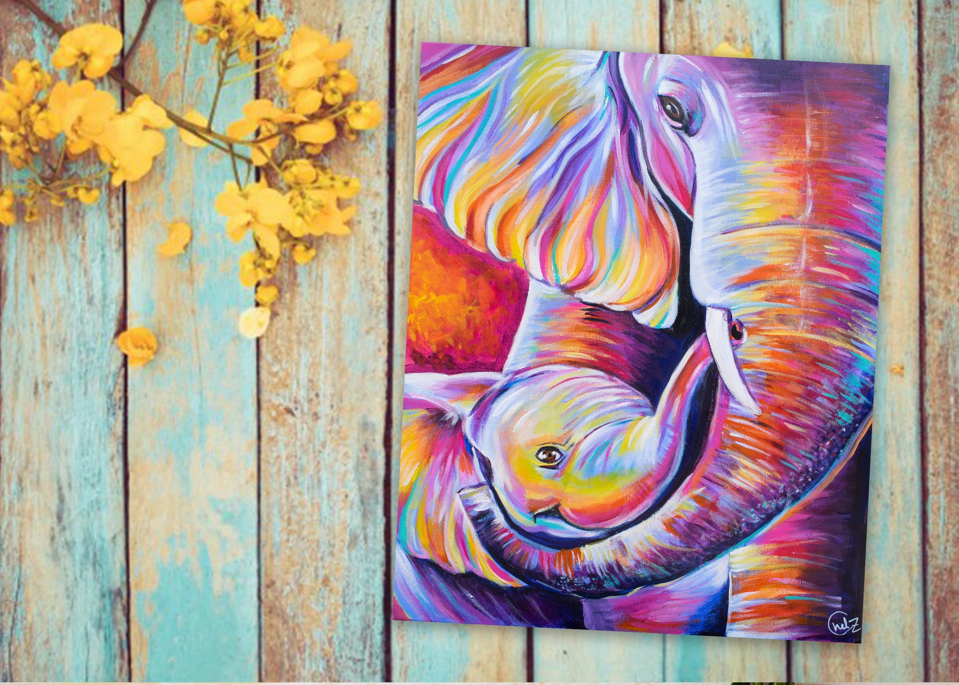 Motherhood: Elephant Mom and Daughter Art Print