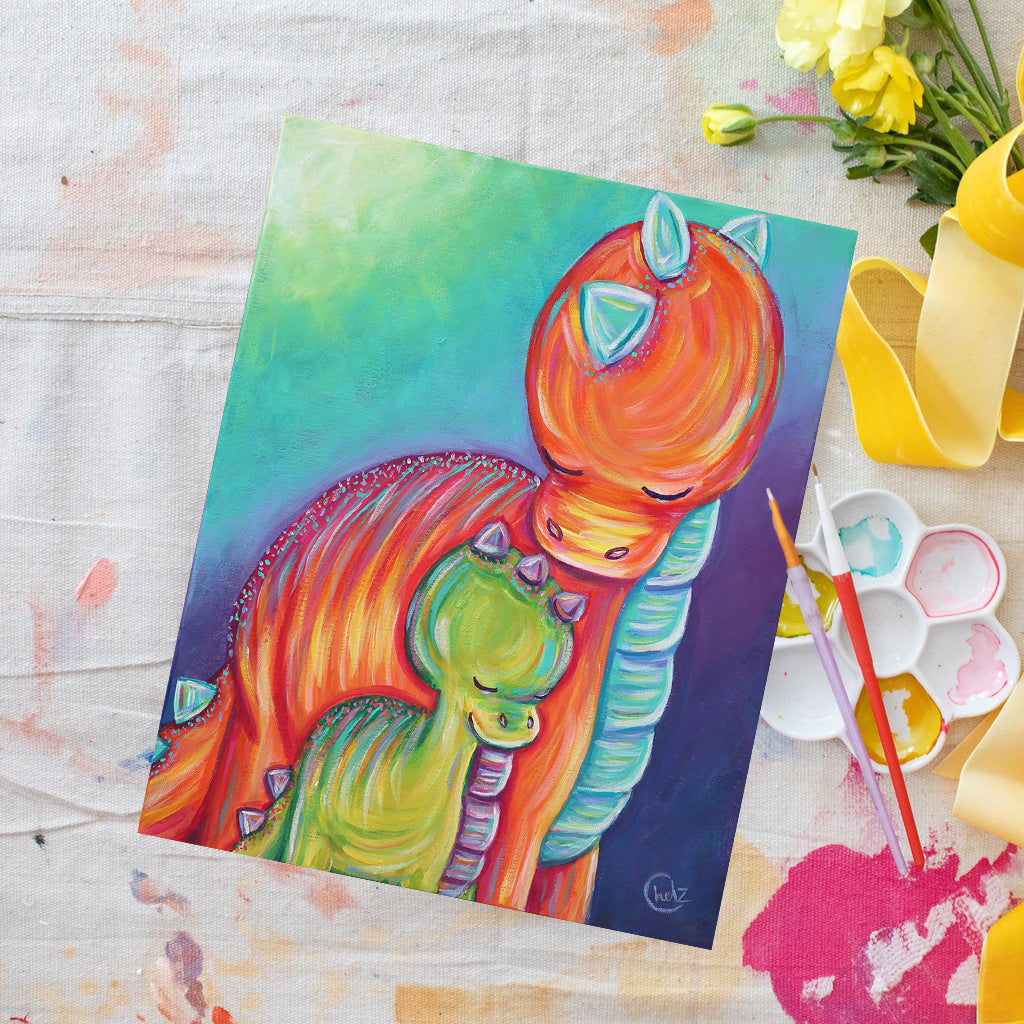 Motherhood: Mom and Son Dinosaur Art Print