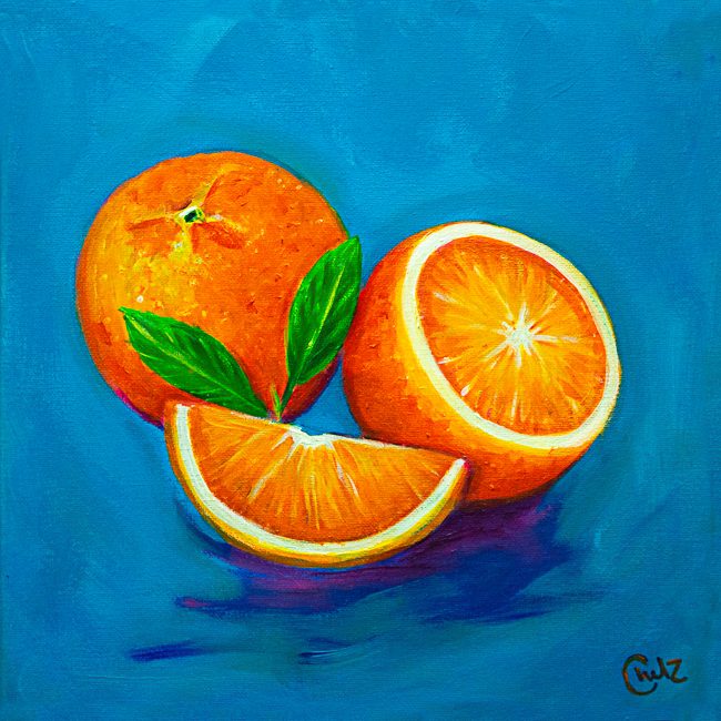 Orange Acrylic Painting, Acrylic Painting, Fruit Painting 4 X 4 