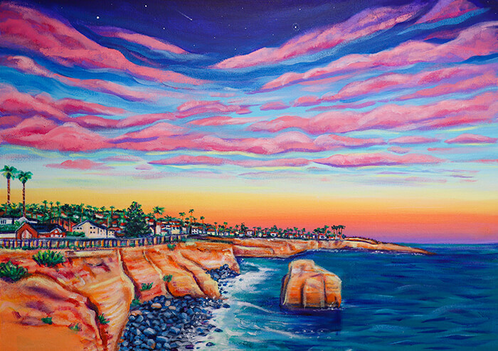 Sunset Cliffs, San Diego, CA -Colorful Artwork by Chelzart